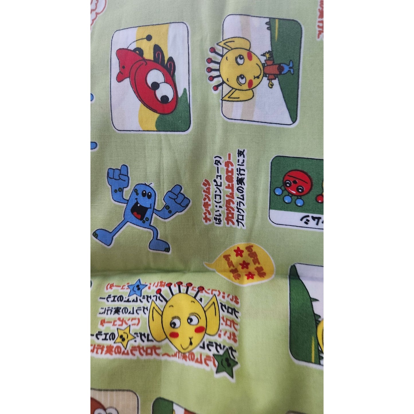 Material Green Cotton Happy Monsters Cartoon blocks 8 yards of 45"   Cotton Fabric Crafting Clothing Quilting