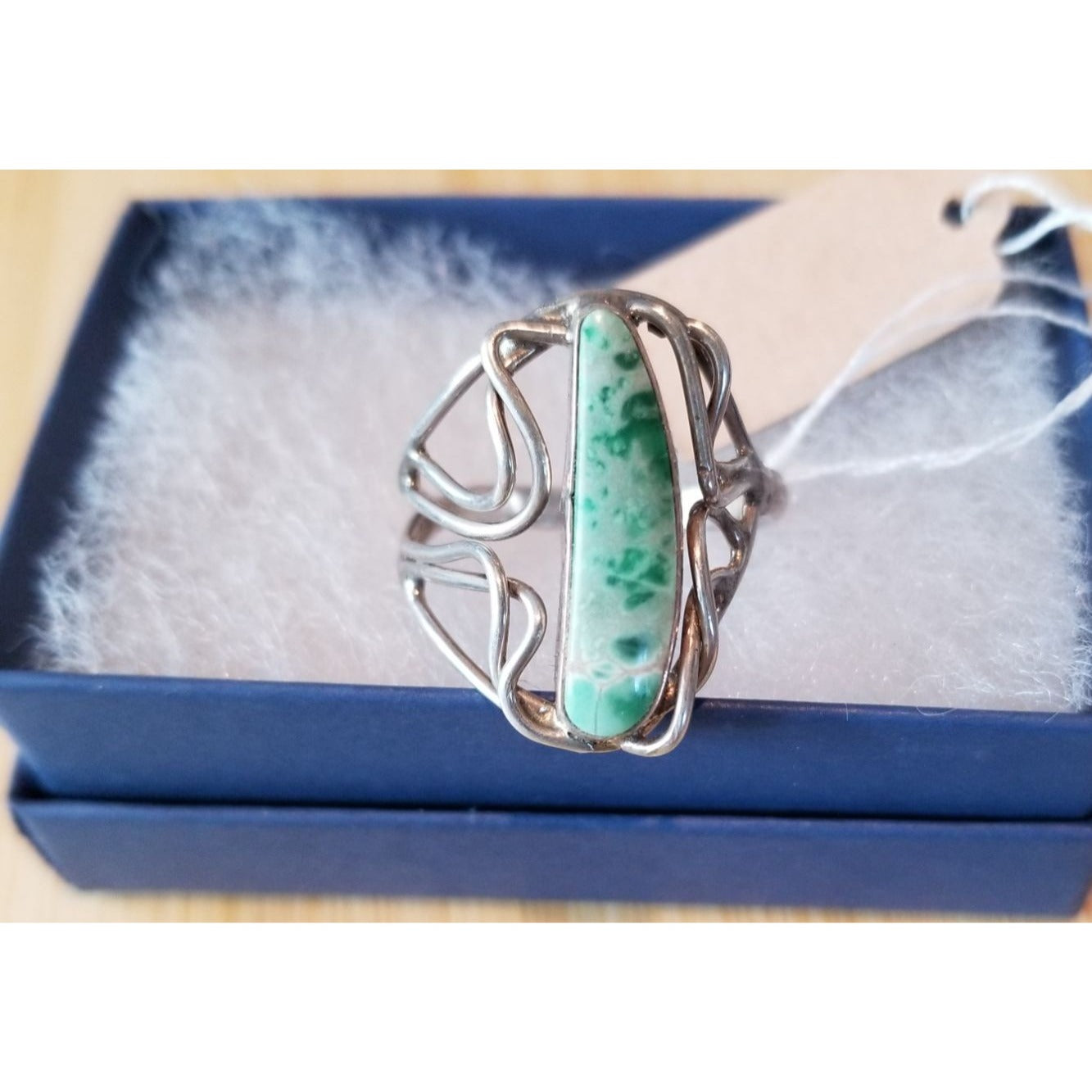 Ring  Jade Open Band  25.5 ct  5.1 Gr Size  9  20 mm x 5 mm  Harr  925 Silver