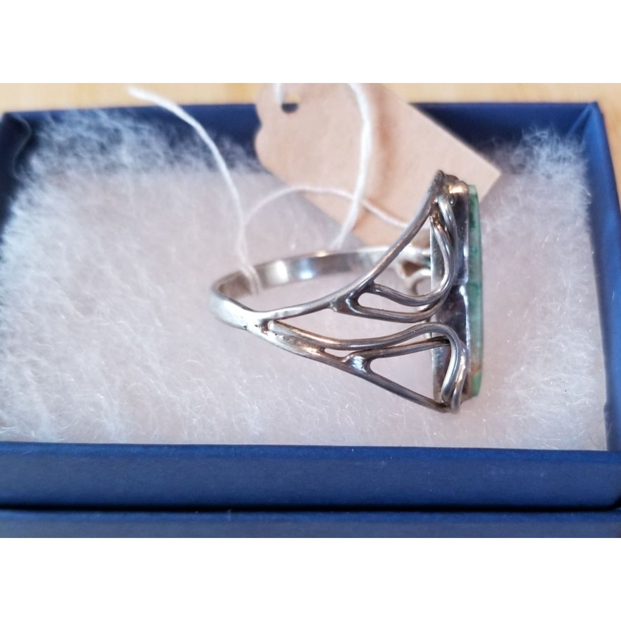 Ring  Jade Open Band  25.5 ct  5.1 Gr Size  9  20 mm x 5 mm  Harr  925 Silver