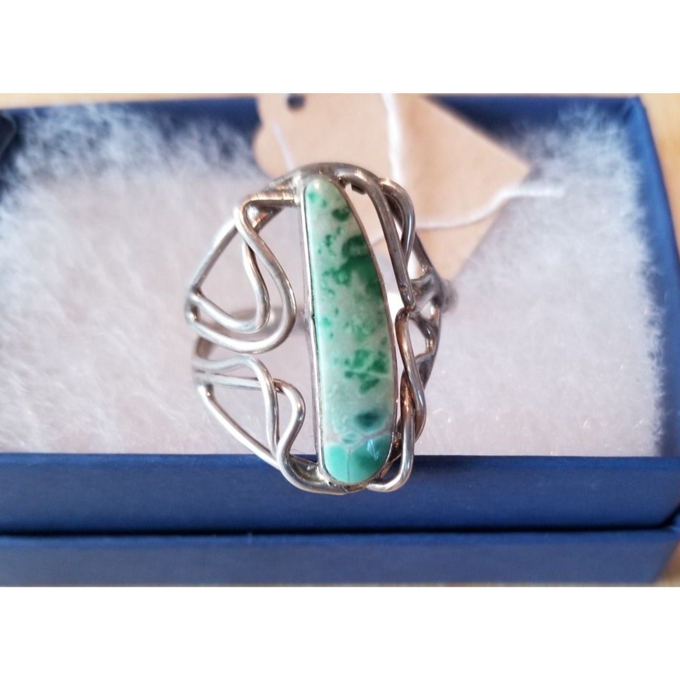 Ring  Jade Open Band  25.5 ct  5.1 Gr Size  9  20 mm x 5 mm  Harr  925 Silver