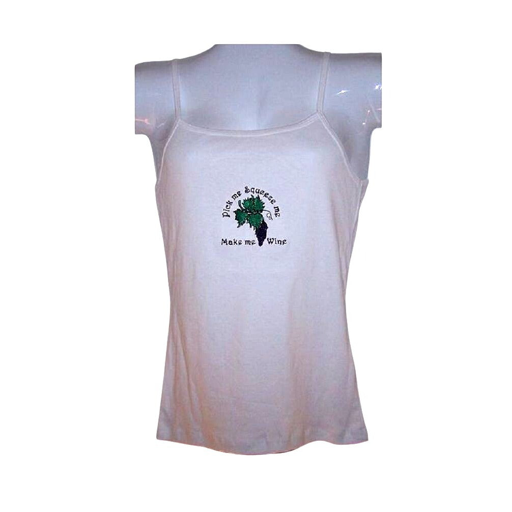 T-Shirt Spaghetti Straps Bella White  Size XLarge Cotton Pick Me Squeeze Me Make Me Wine