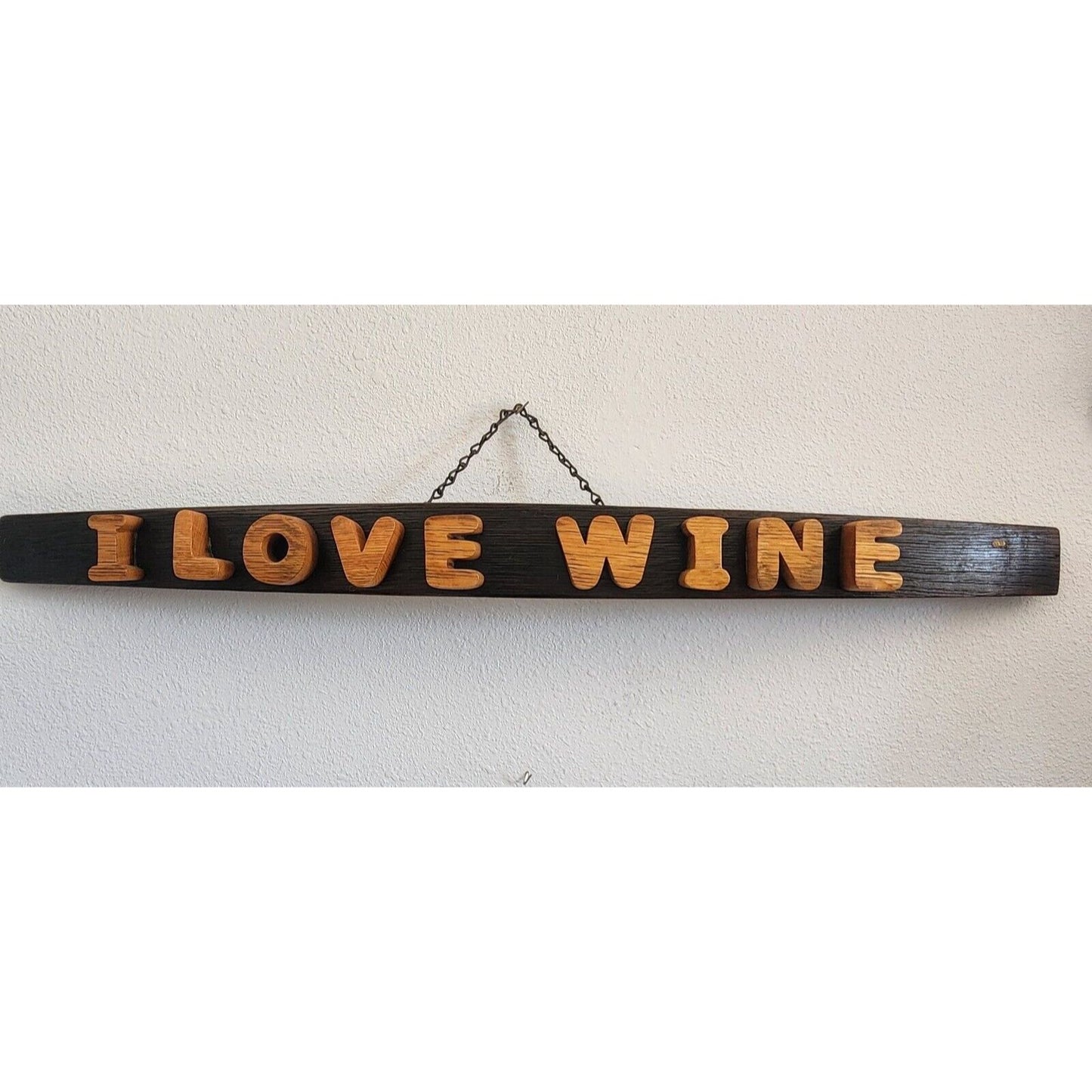 Wood Sign Wine Stave says "I Love Wine "  Letters Cut from Wine Stave Toasted