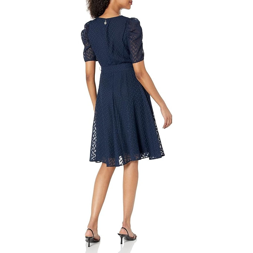 Dress Tommy Hilfiger Size 8 Blue Women's Puff Sleeve V-Neck Midi Dress Tommy Hilfiger