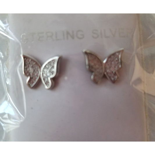 Earrings Butterfly's Cubic Zirconia 925 Sterling Silver  1" x 1"