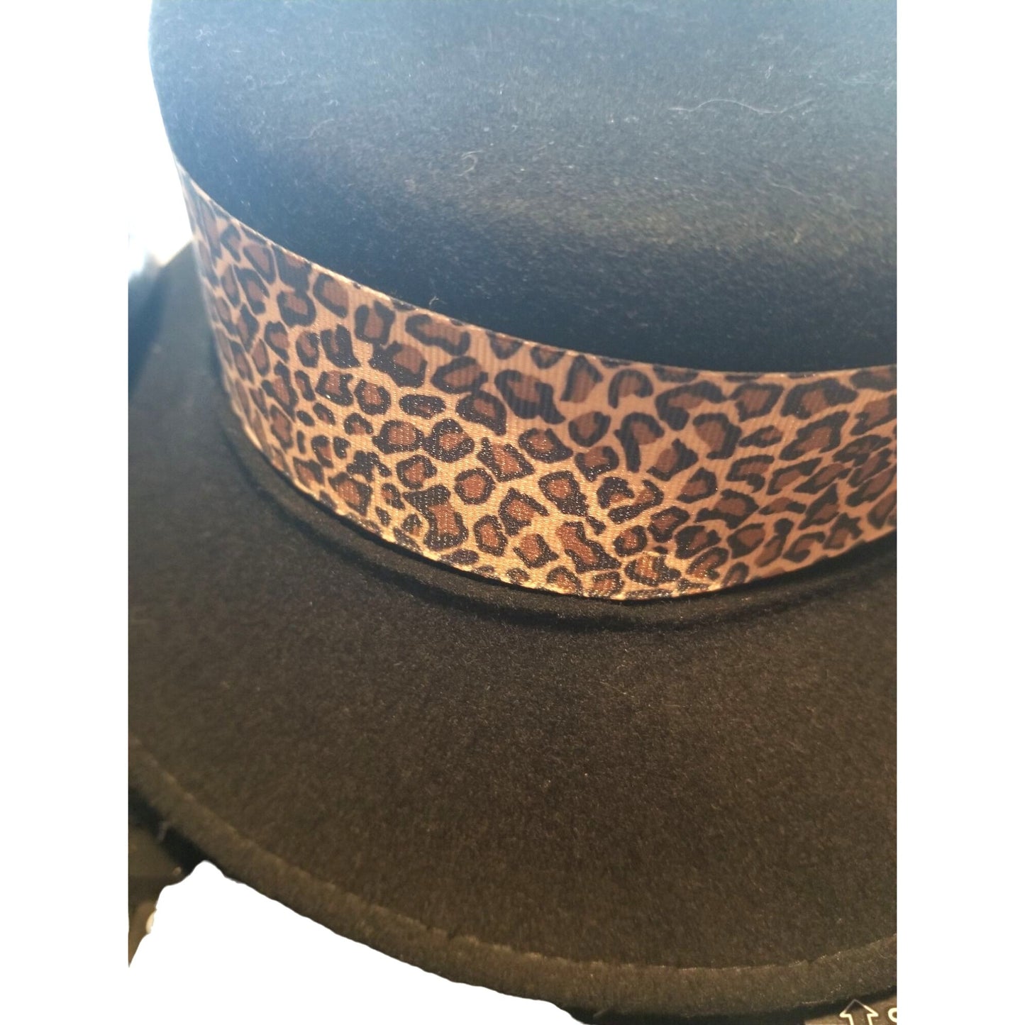 Callanan Hat Women's O/S Wide Brim Black Hat With Animal Print Pattern Bow