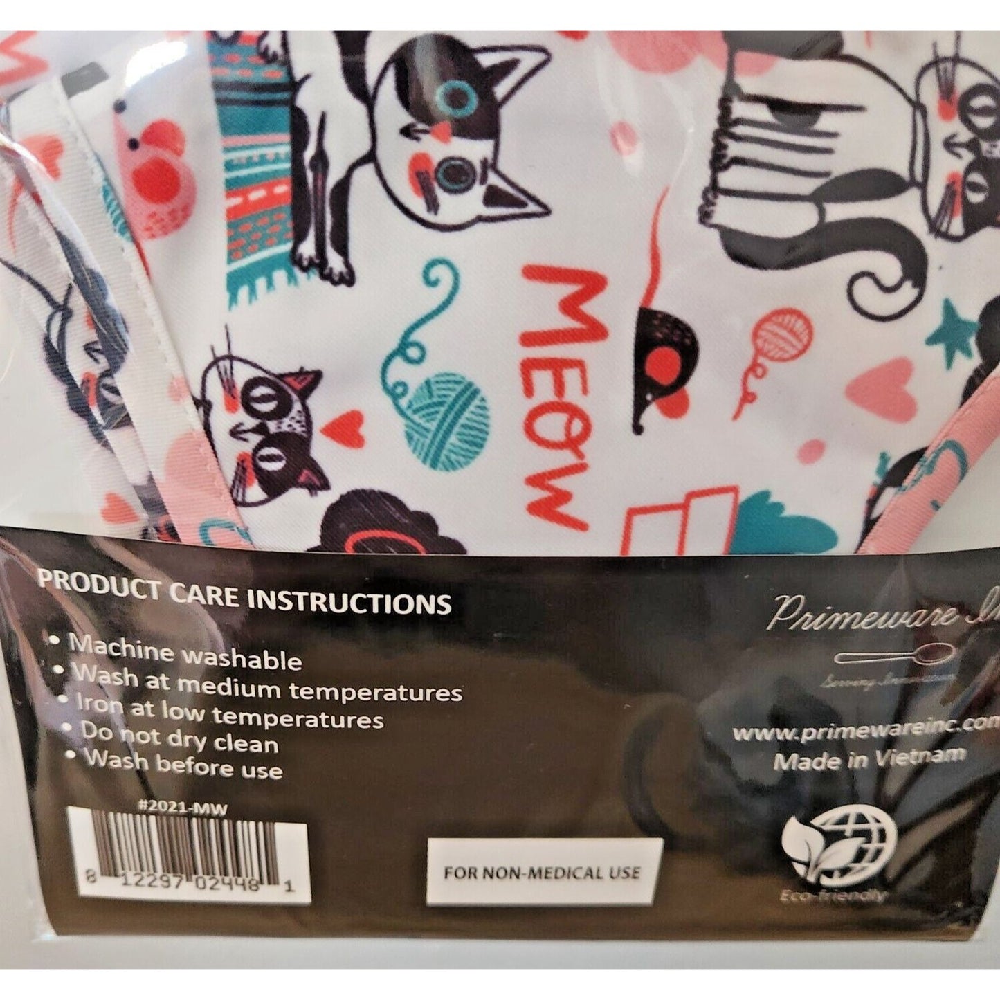 Primeware Mask Cats Meow Design Adult 2 pack 2 layers 100 % Polyester Washable