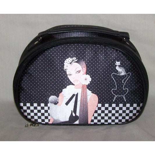 Cosmetic Case Black 10" by 7" Zip Front Handle Top Water Proof 8 Pocket Lipstick