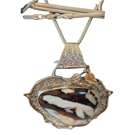 Necklace Peanutwood Silver Frame 1 Gold Leaf 1 Silver 39.6 gr Silver Snake Chain