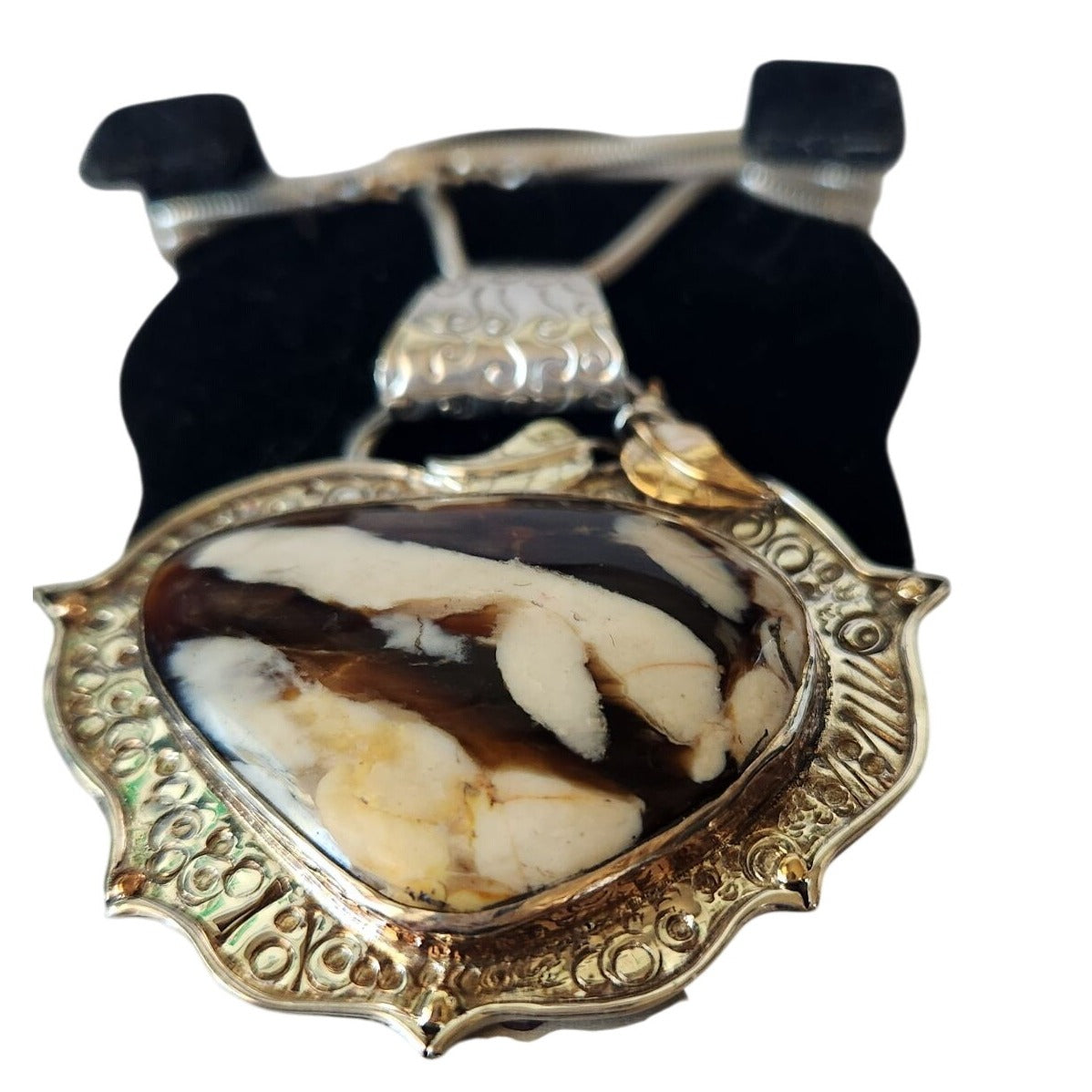Necklace Peanutwood Silver Frame 1 Gold Leaf 1 Silver 39.6 gr Silver Snake Chain