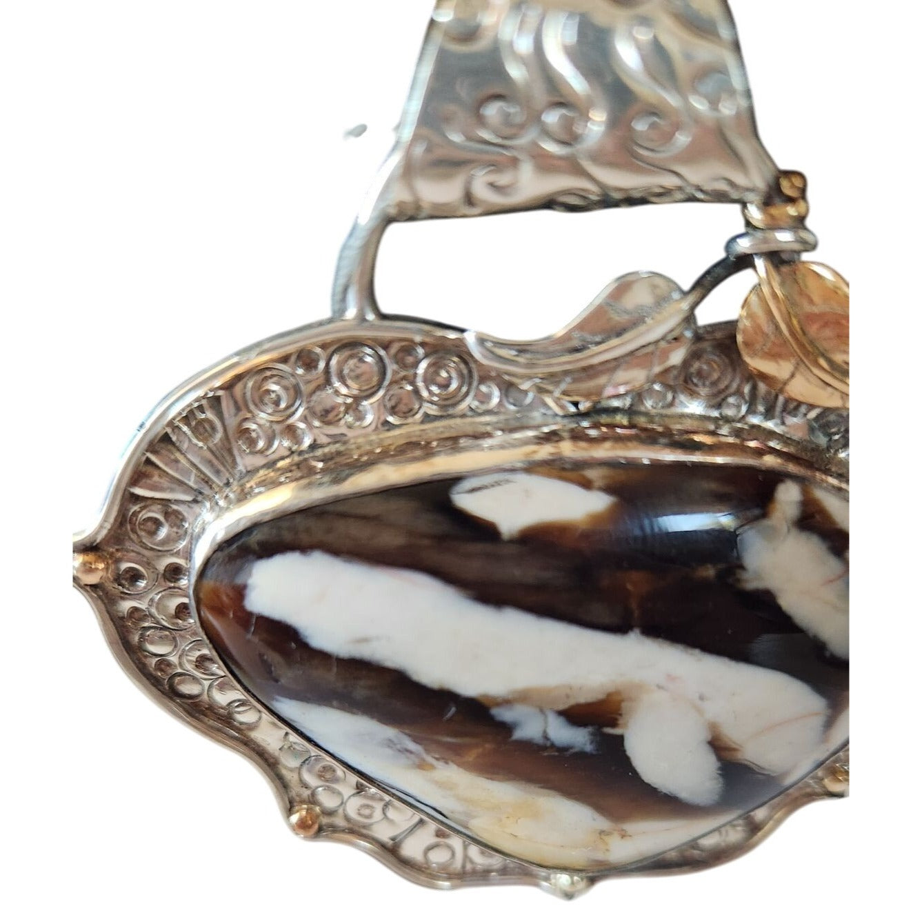 Necklace Peanutwood Silver Frame 1 Gold Leaf 1 Silver 39.6 gr Silver Snake Chain