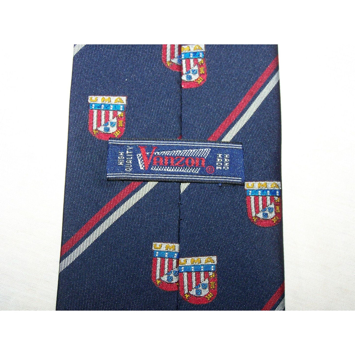 Tie Blue White Red Stripe and the U M A Symbol Vanzon   59 " L   3 3/4 " W