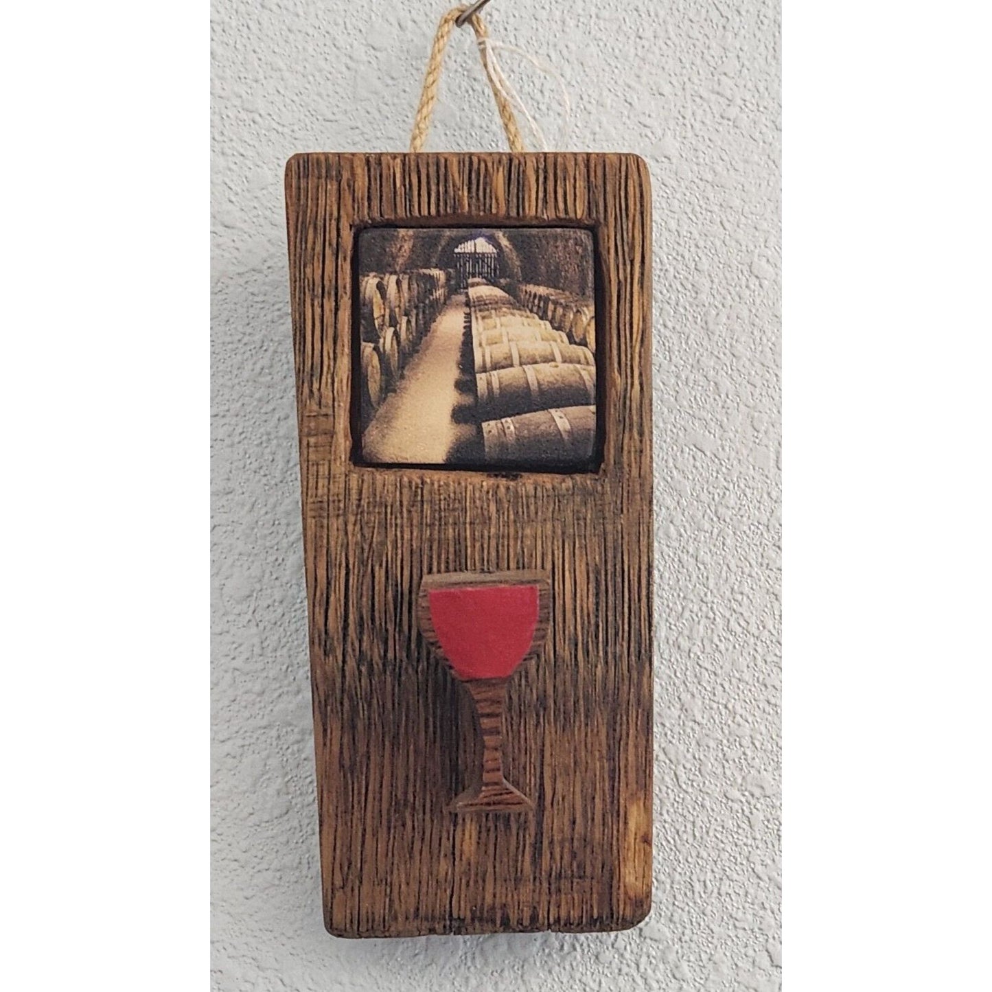 Wine Barrel Wood Sign Barrel Room Tile Red Wine Glass Wine Stave Stained Hanger