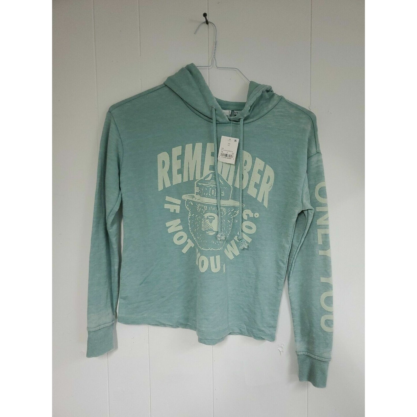 Sweatshirt Women's Teal Size XS Smokey the Bear Sweatshirt Hoodie Long Sleeve
