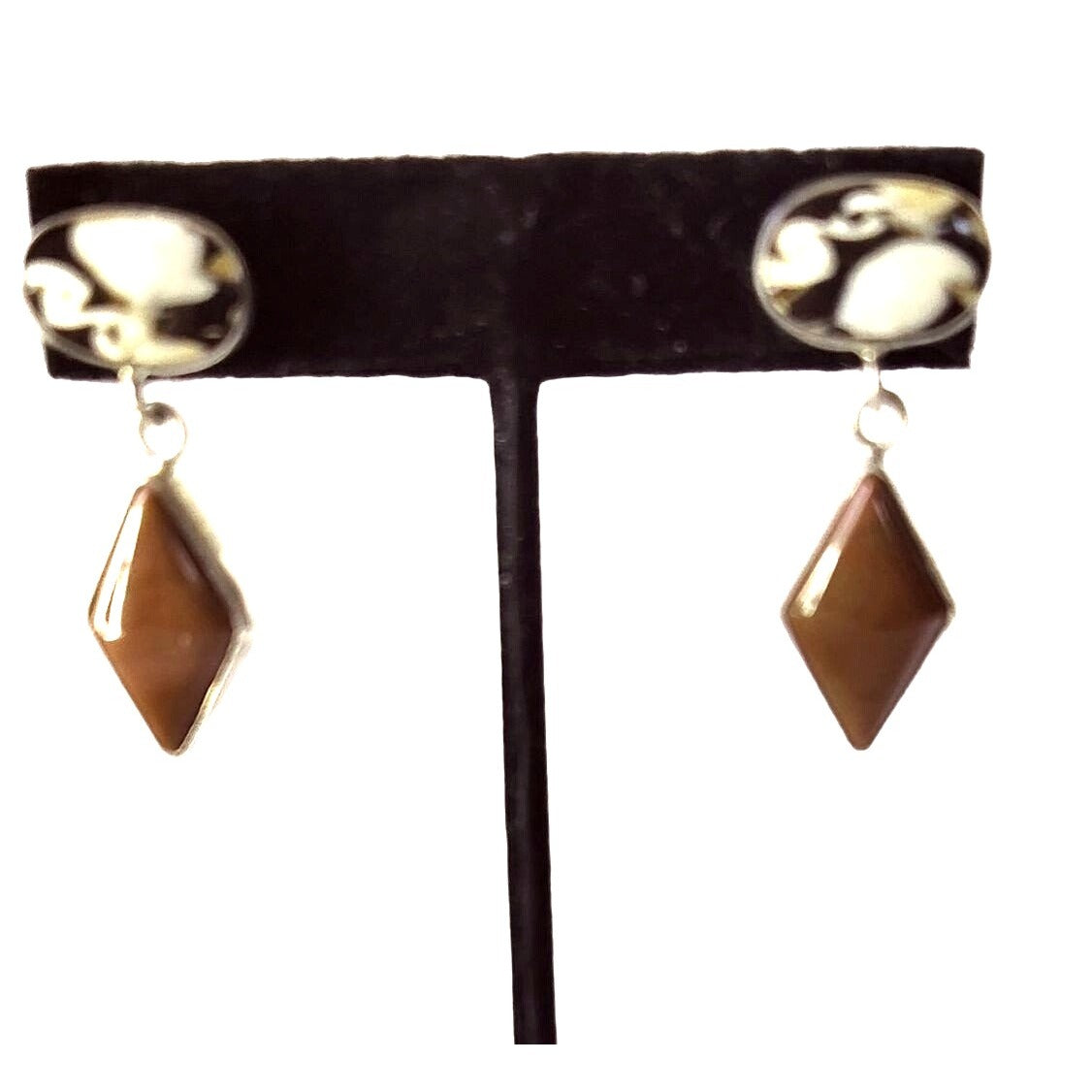 Peanut Wood & Jasper 925 Silver Post Earrings 9 Gr 40mm x 15mm