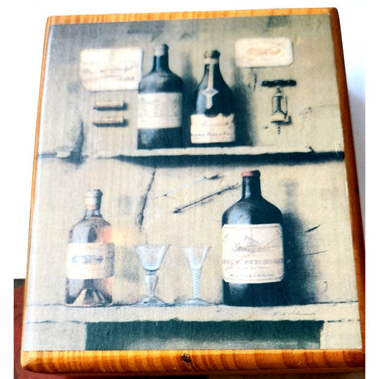 Vintage Greenbrier Coasters Set of 6 Coaster 4 1/2" x 3 1/2" Wood with Wood Box Cork Back