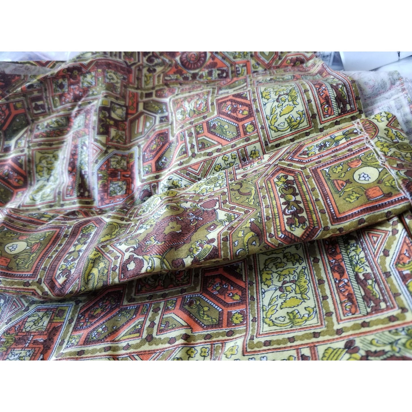 Material Cotton Geometric Green Orange White Black  84" x 120"