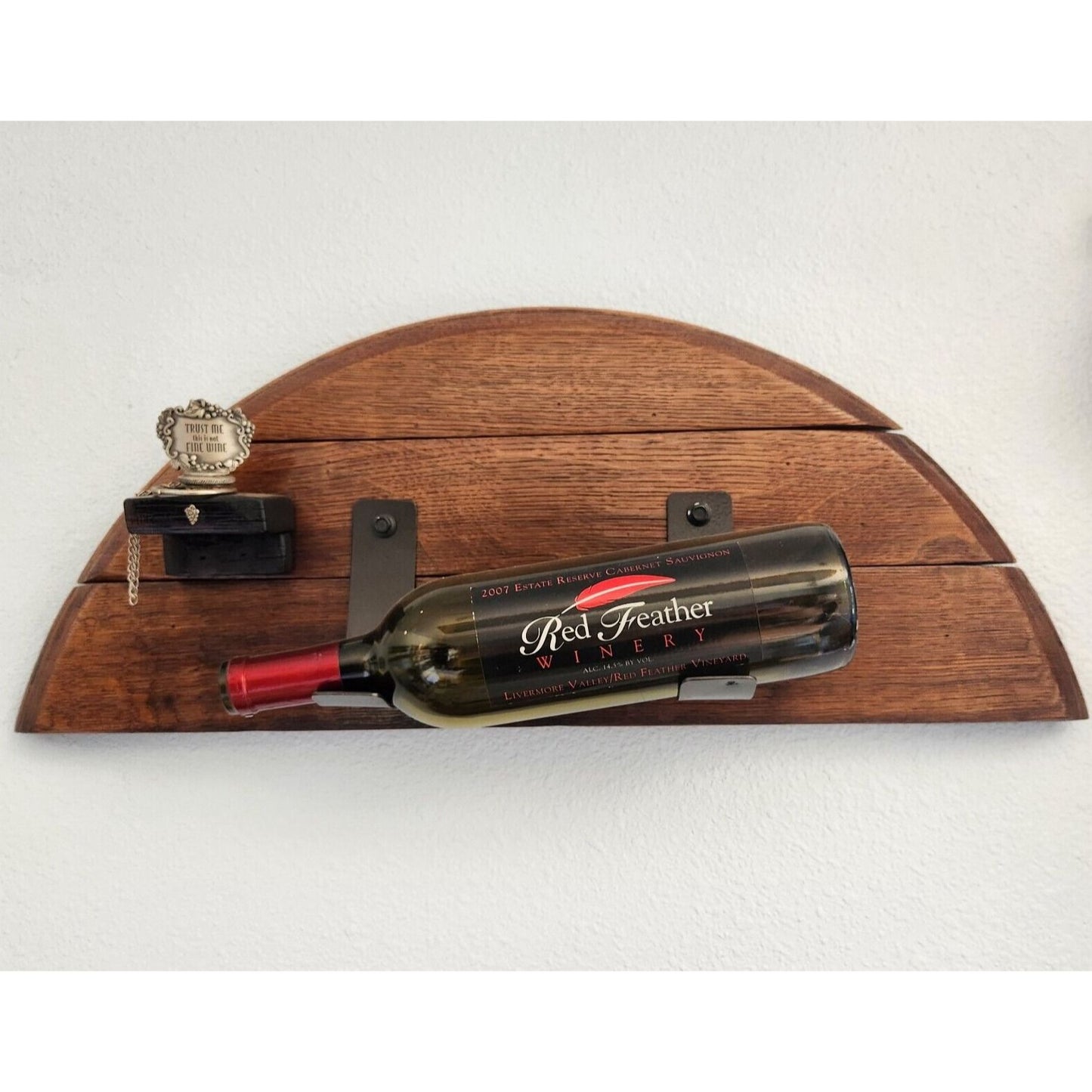 Wood Wine Bottle Holder 1 Bottle 1 Bottle Stopper Made from Wine Barrel and Ring