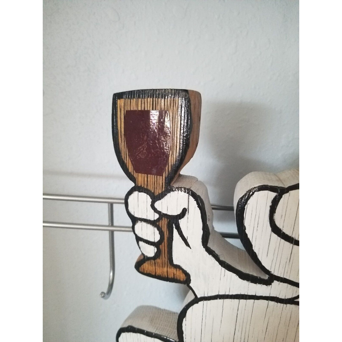 Wood Sign Halloween Ripped Wine Bottle Ghost Red Wine Glass Stave Hanging