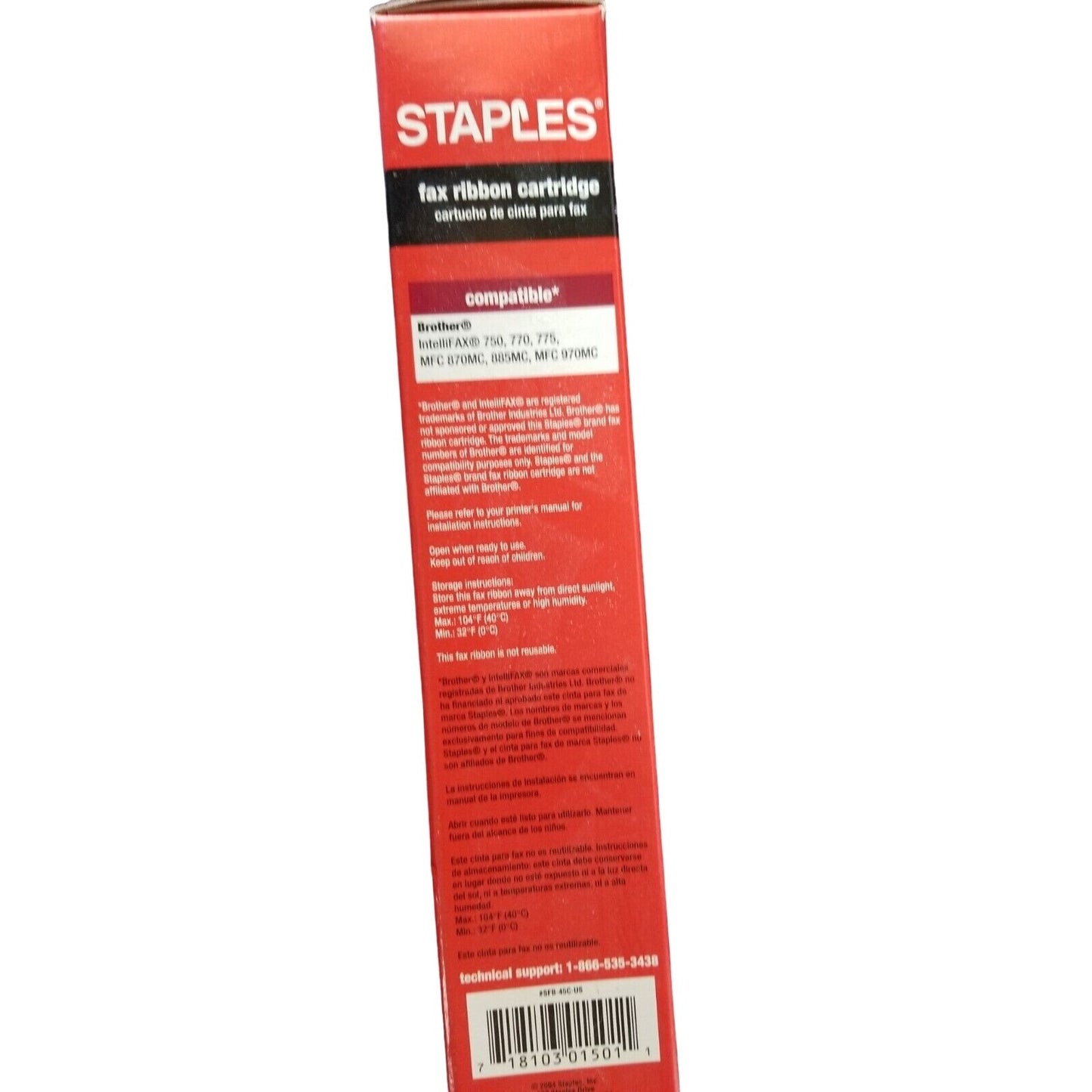 Staples fax ribbon cartridge model #SFB-45C(compatible with Brother PC301