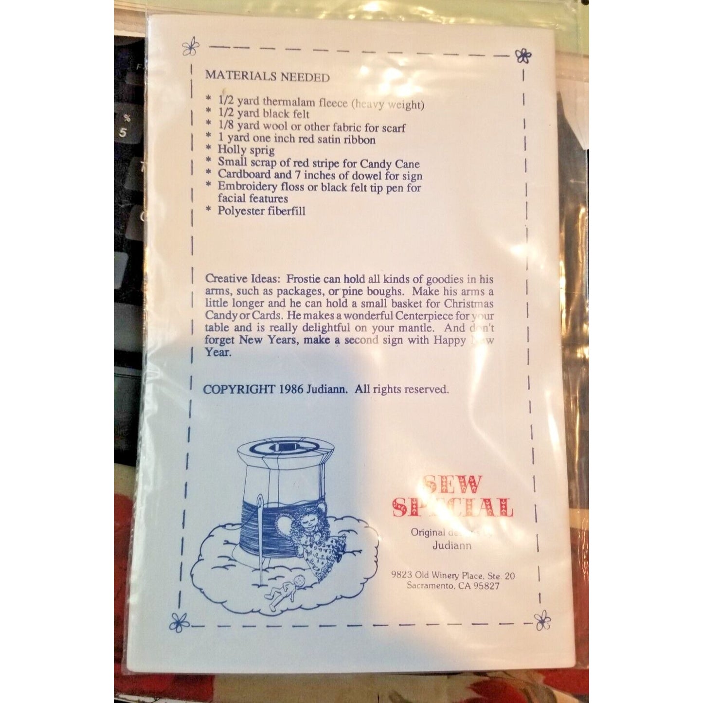 Craft Pattern Sew Special Frostie 17" Centerpiece Pattern  1986