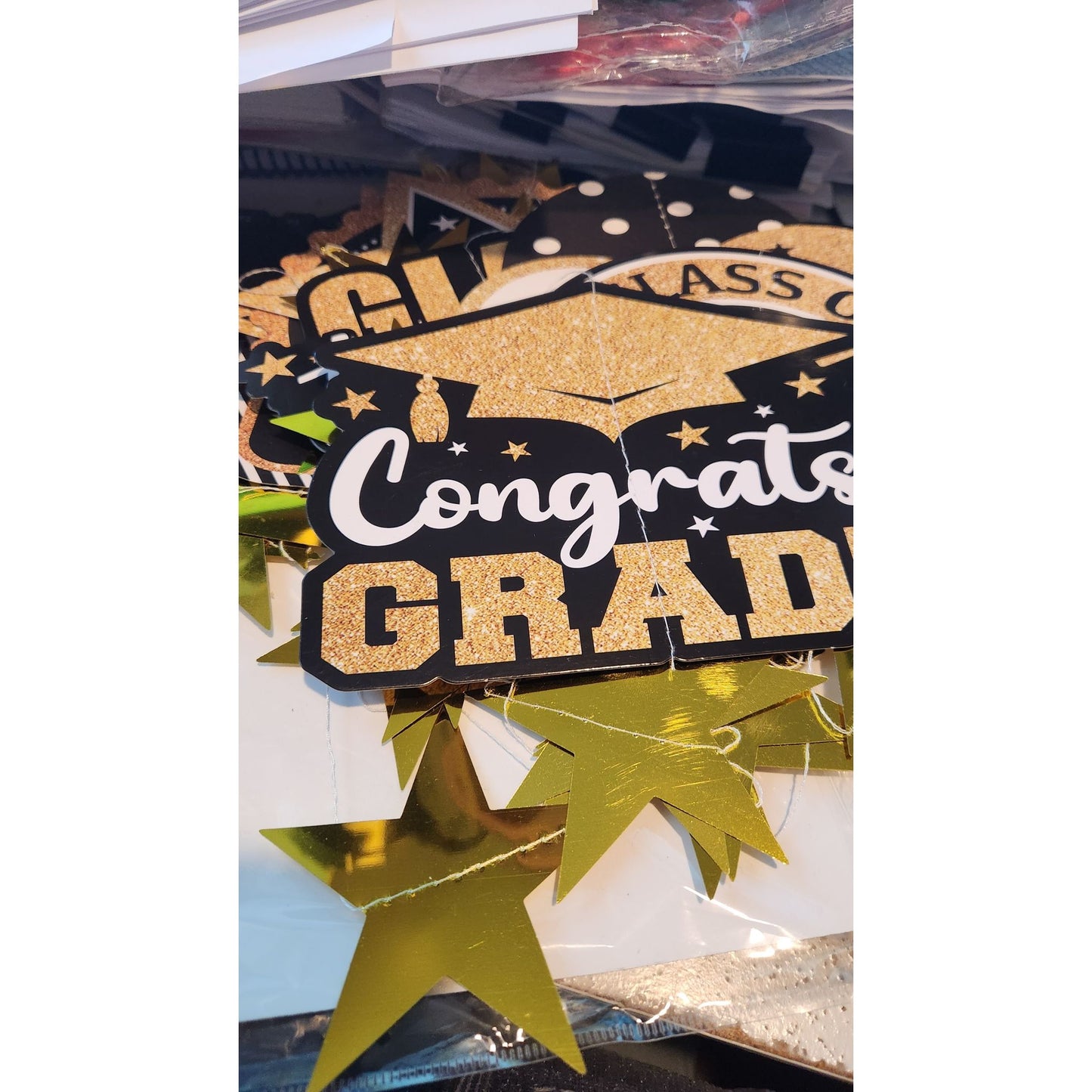 Graduation Banner 12 Signs Stars 2023 Gold Black White