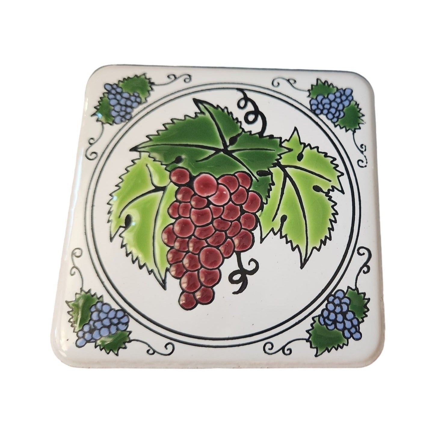 Vintage 1987 Ceramic Coasters Wine country Set of 4 Raised Painted 3 1/2" x 3 1/2"
