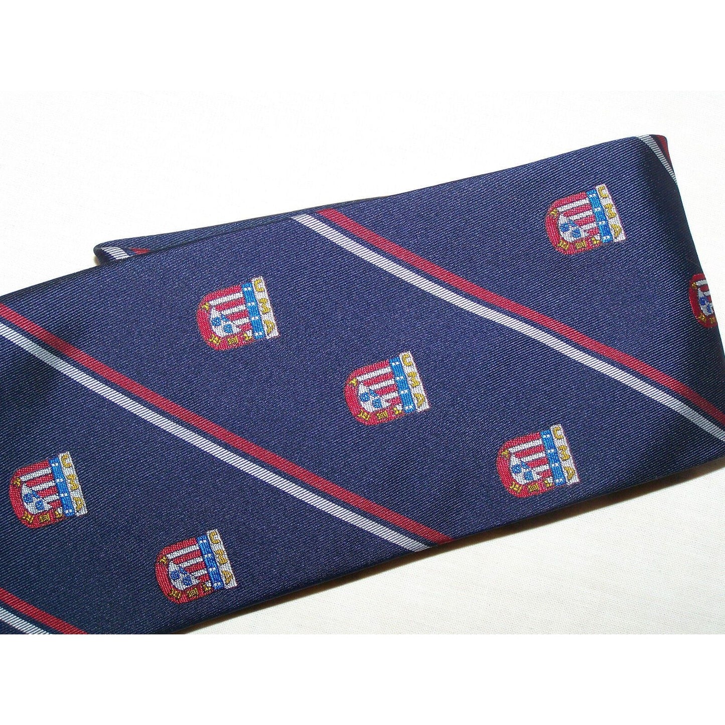 Tie Blue White Red Stripe and the U M A Symbol Vanzon   59 " L   3 3/4 " W