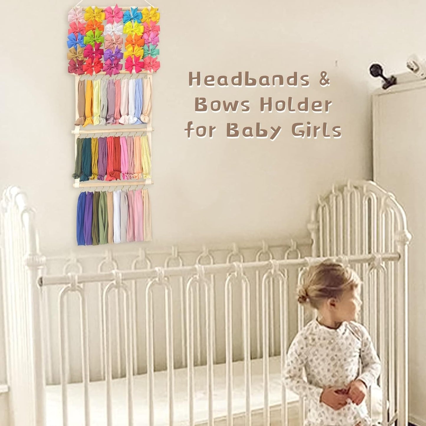 OAOLEER Baby Headband & Bow Holder for Girls Hair Bows, Hanging Baby Headbands Organizer Storage Newborn Headband Holder for Wall, Room, Doo
