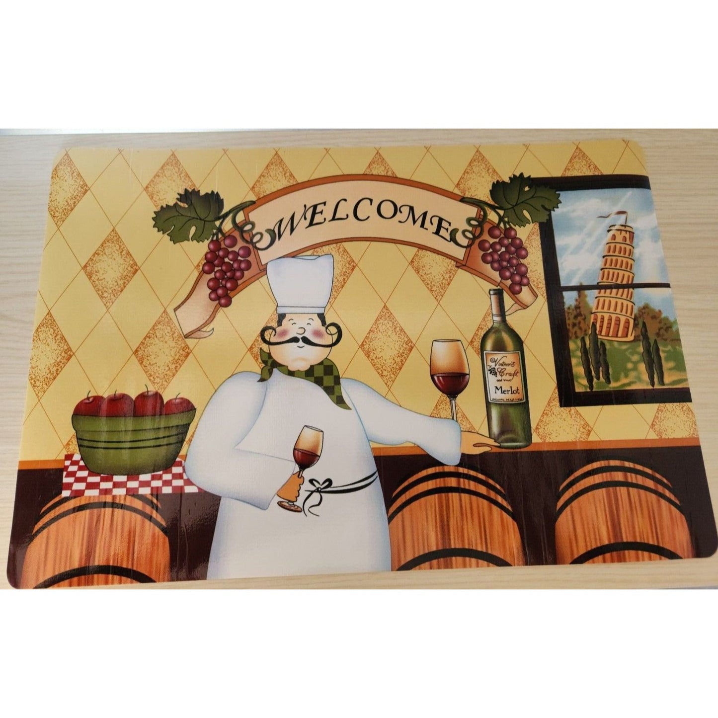 Home Store Chef Welcome Sign Vinyl Placemat Set of 4  Softback Size 18" x 12"