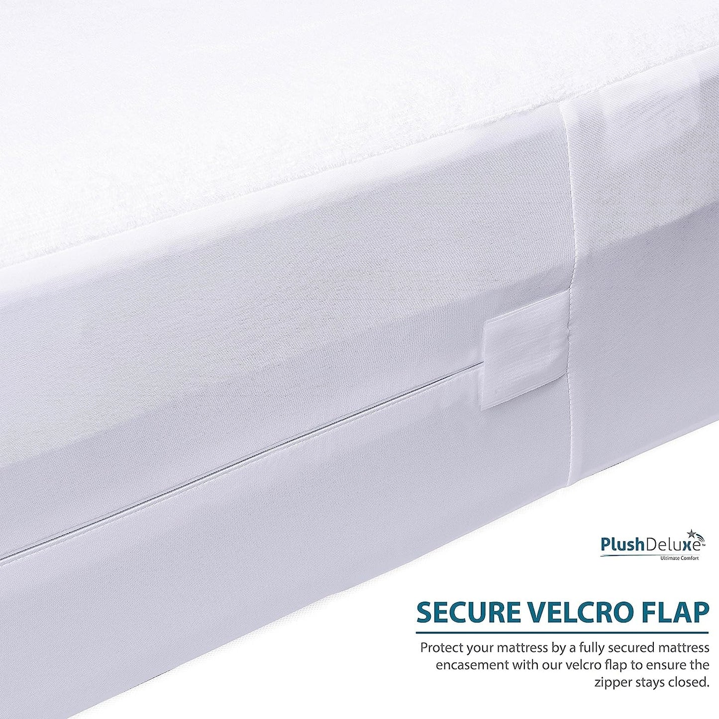 PlushDeluxe Premium Mattress Encasement - Zippered Waterproof BedCover, 6-Sided Protection - Hypoallergenic Terry Fabric - Protects Against