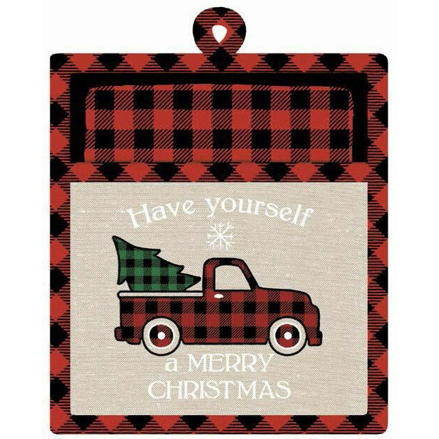 Kitchen Towel and Pot Holder Kay Dee Holiday Merry Christmas Truck  2 pc Set