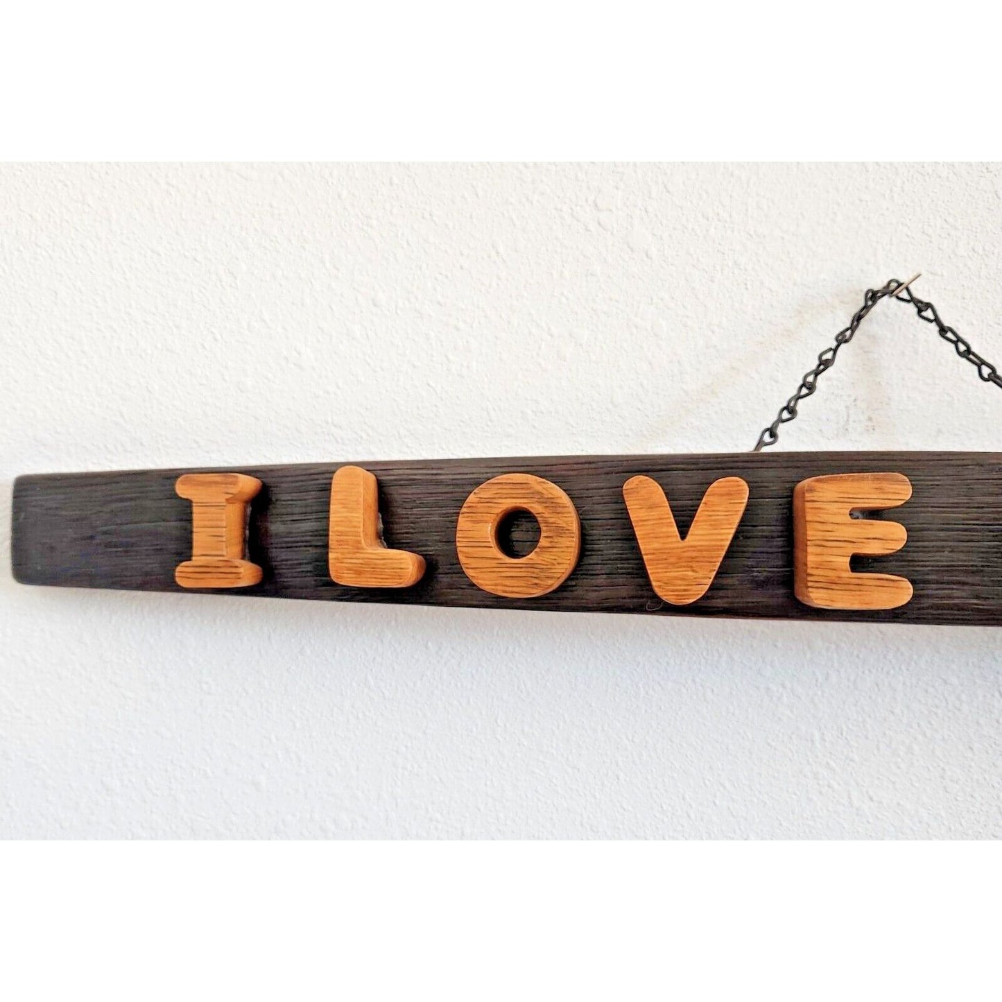 Wood Sign Wine Stave says "I Love Wine "  Letters Cut from Wine Stave Toasted