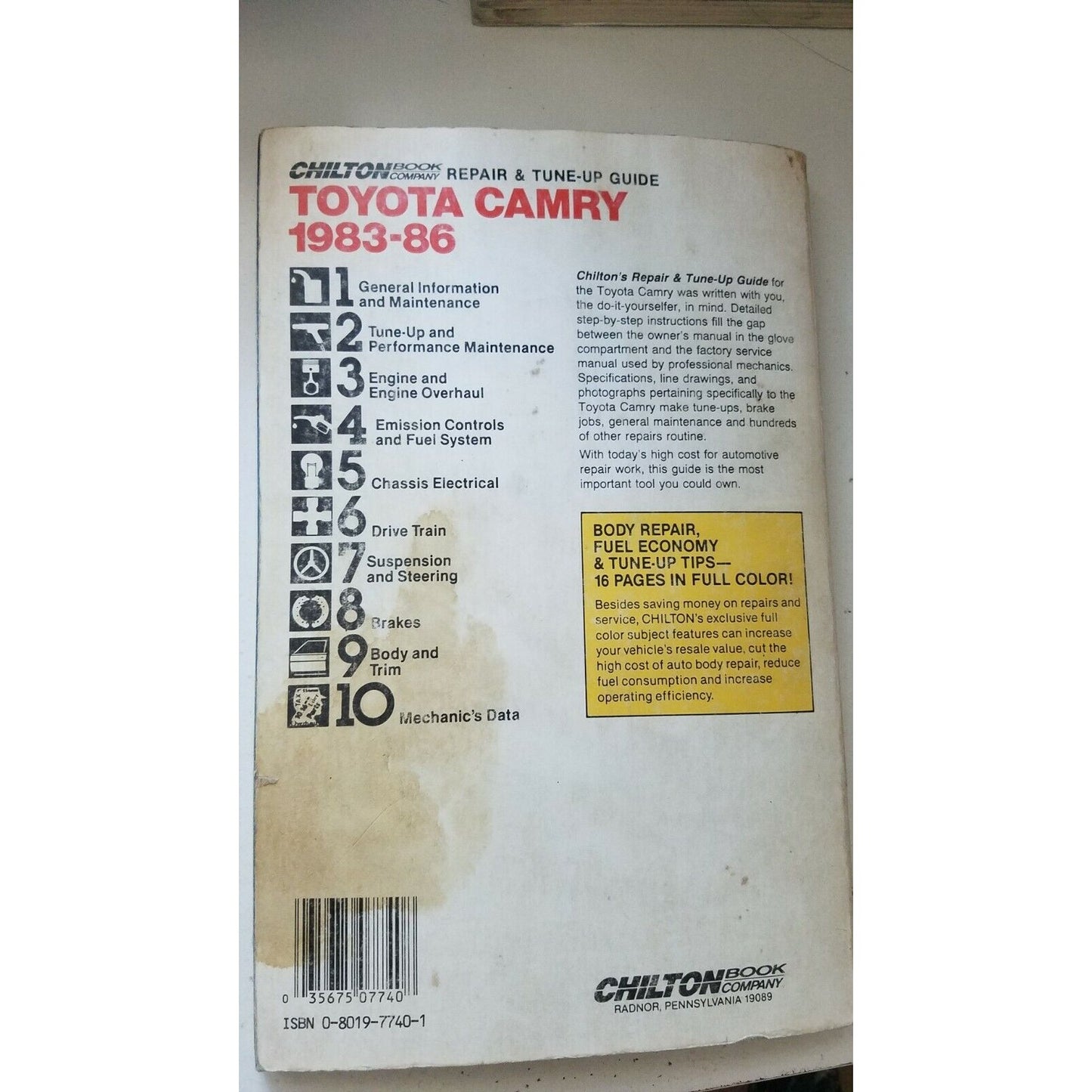 1983 -1986  Chilton's Toyota Camry   Repair & Tune-Up Manual