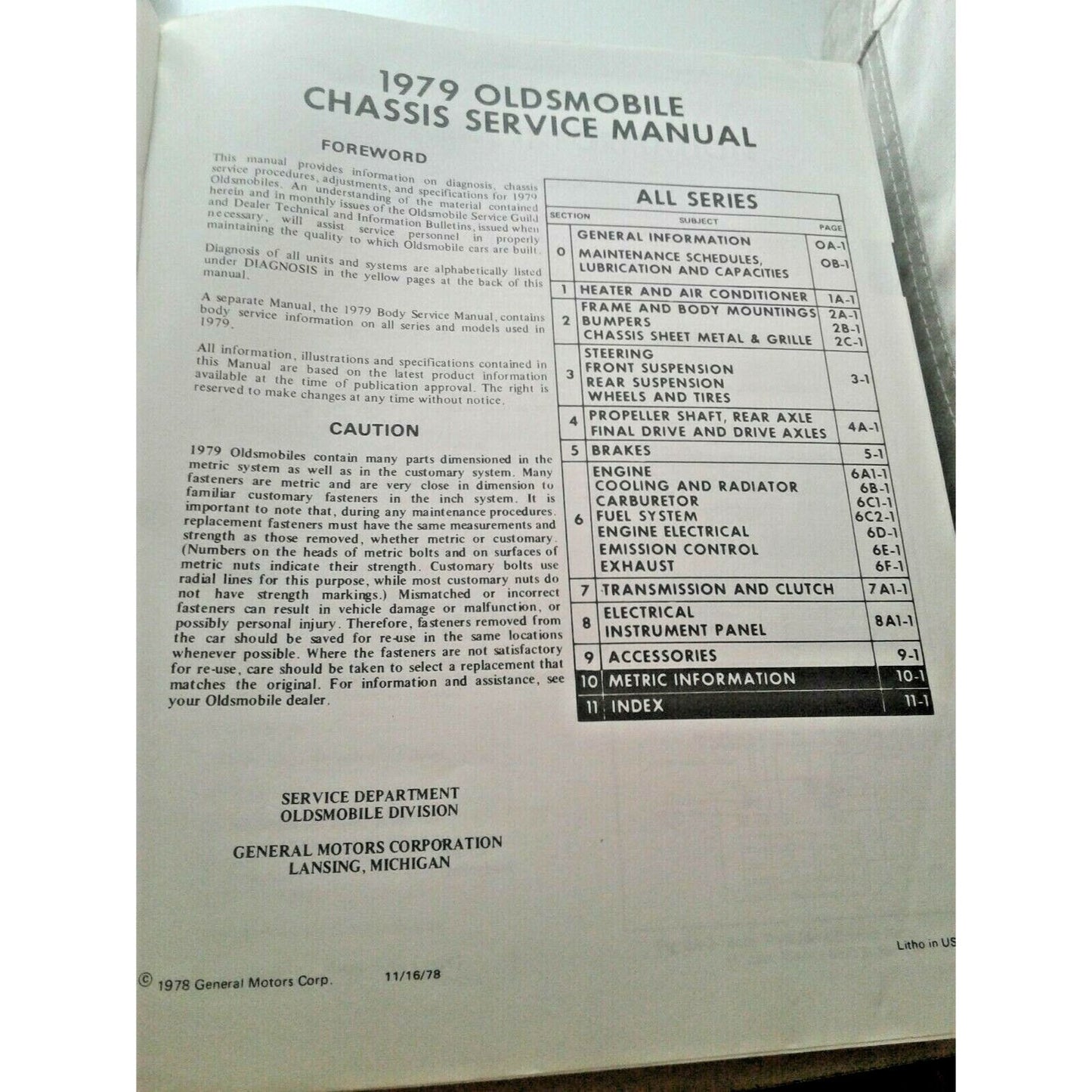 Book 1979 Oldsmobile Chassis Service Manual All Series Shop Repair Automobile