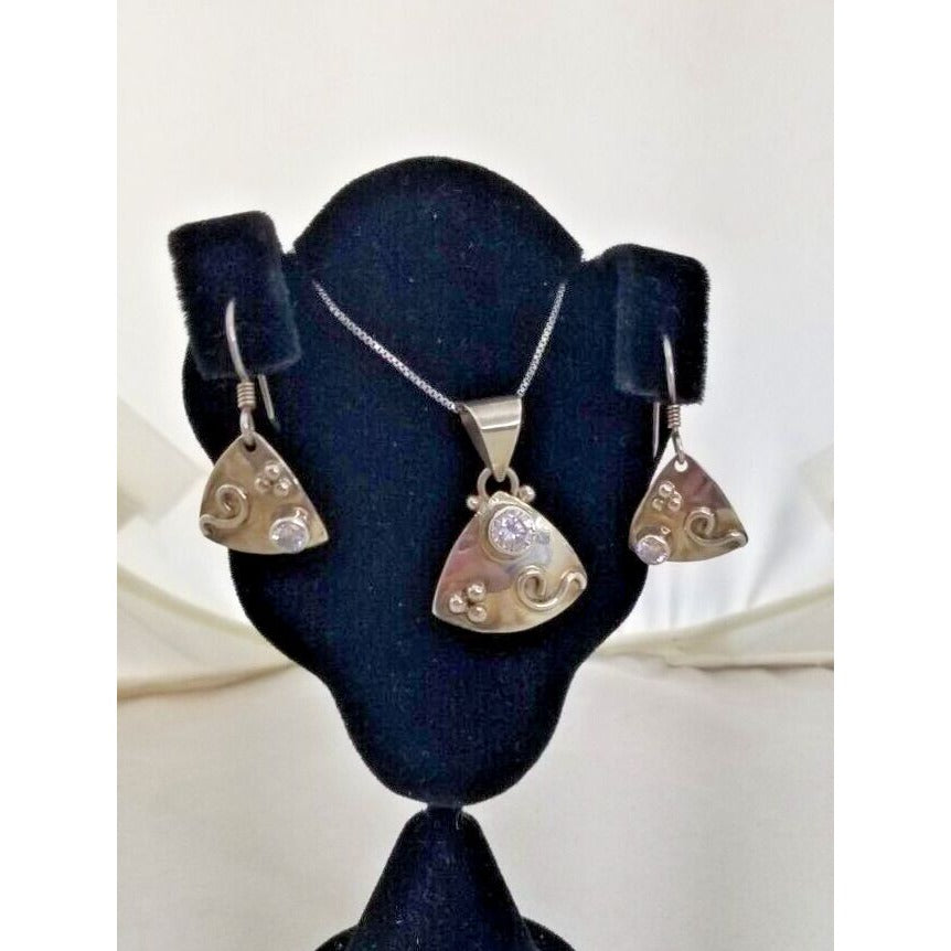 Necklace Earrings Set Round Lab Diamonds 16" Silver Chain weight 10 Gr Jewelry