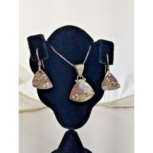 Necklace Earrings Set Round Lab Diamonds 16" Silver Chain weight 10 Gr Jewelry