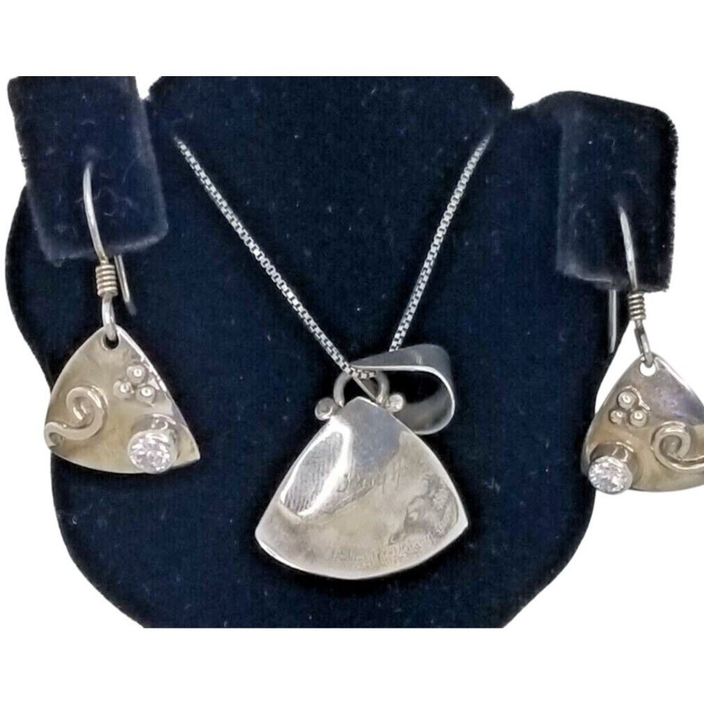 Necklace Earrings Set Round Lab Diamonds 16" Silver Chain weight 10 Gr Jewelry