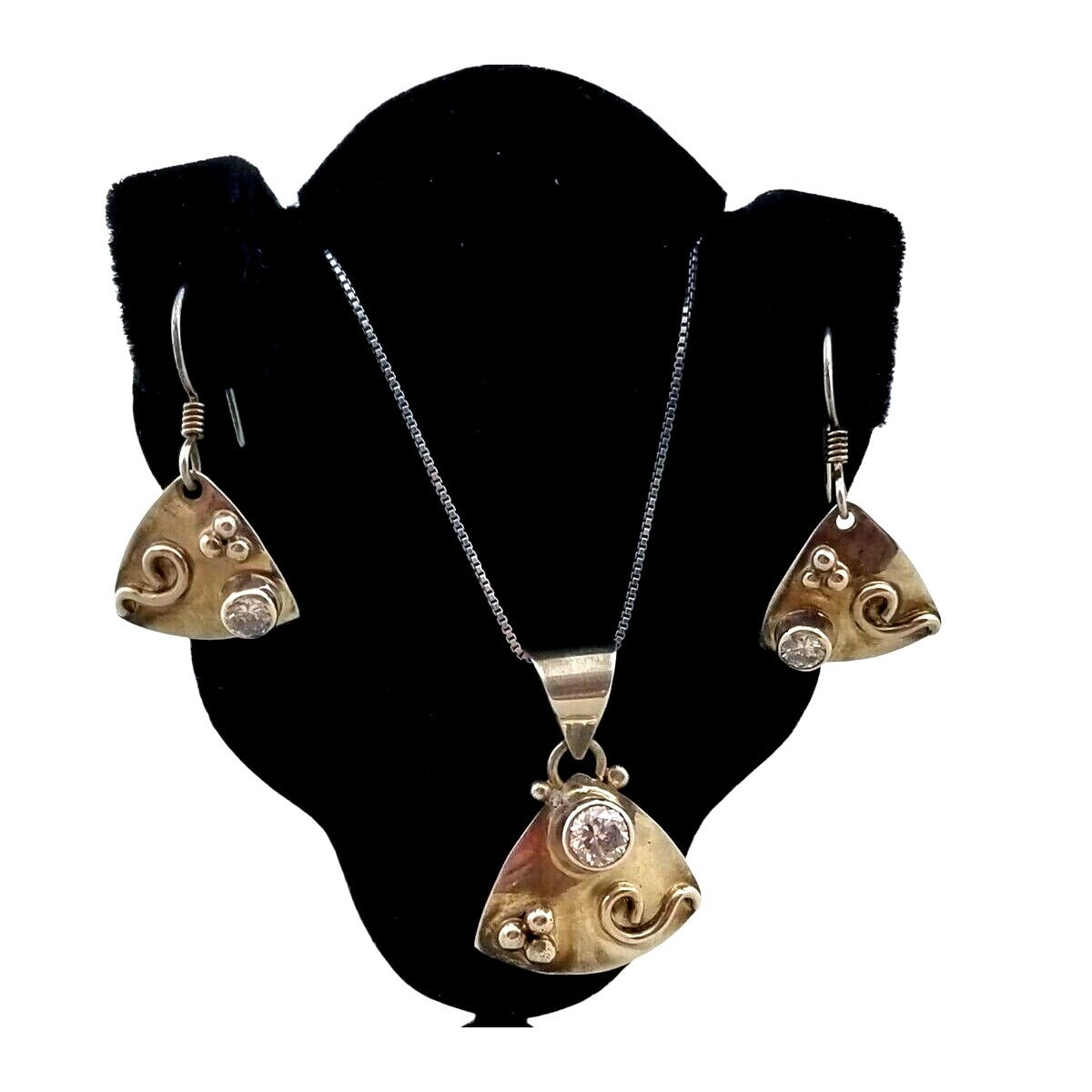 Necklace Earrings Set Round Lab Diamonds 16" Silver Chain weight 10 Gr Jewelry