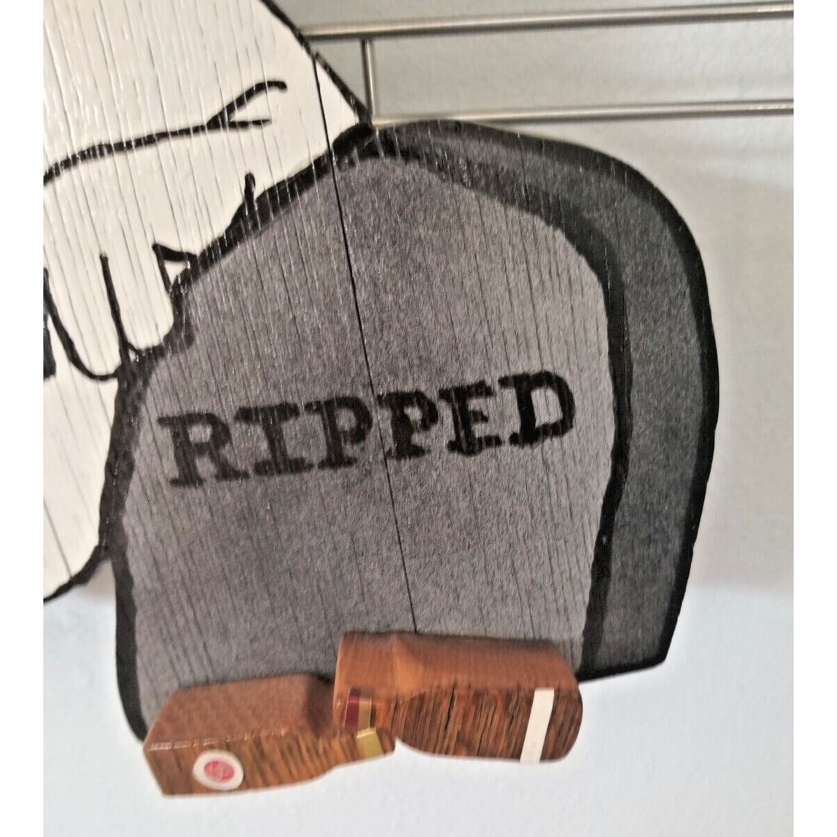 Wood Sign Halloween Ripped Wine Bottle Ghost Wine Glass Stave Head Stone Hanging