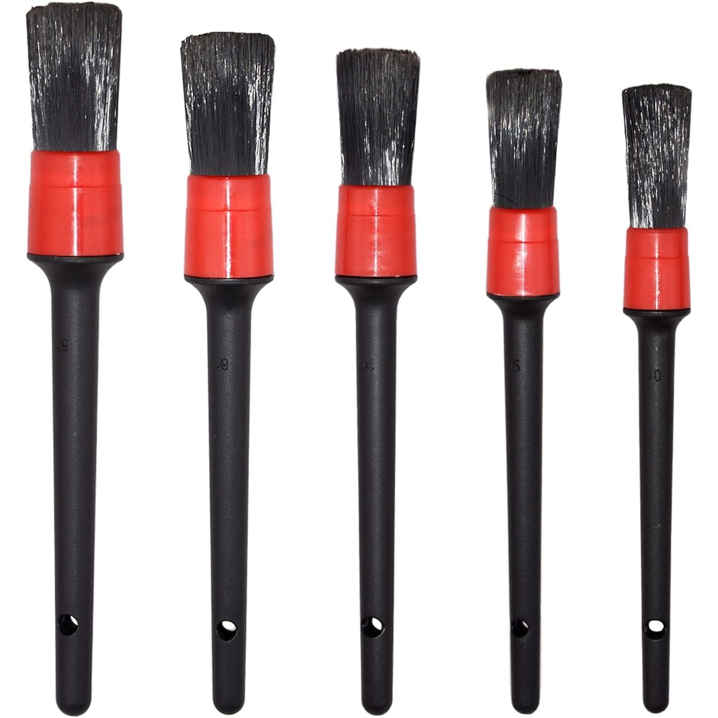 Detailing Brush Set -5 Different Sizes Premium Natural Boar Hair Mixed Fiber Plastic Handle Automotive Detail Brushes for Cleaning Wheels, E