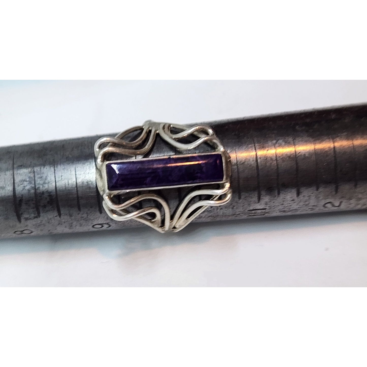Ring Sugalite purple rectangle 6gr  Size 10 925 Silver Jerry Fran Harr Swirls on the side