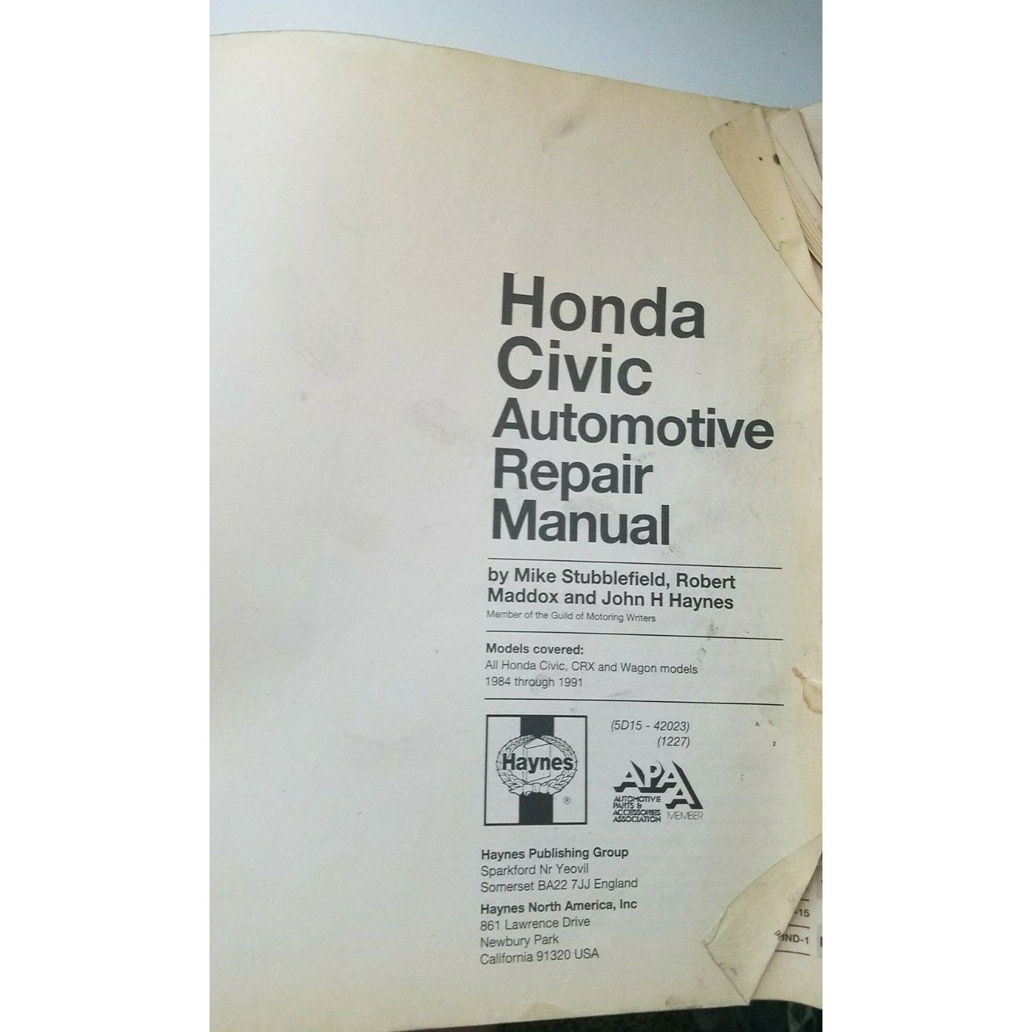 1984 thru 1991  Haynes Honda Civic All Models Teardown Rebuild Repair Manual