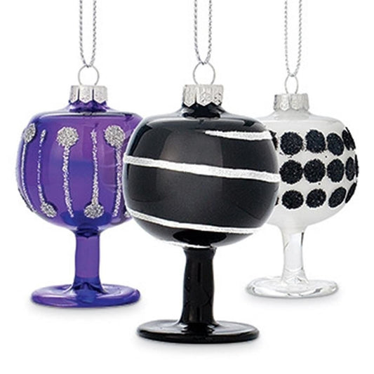Ornament Epic Products Midnight Wine Glass 1 each Purple Black Silver Set of 3