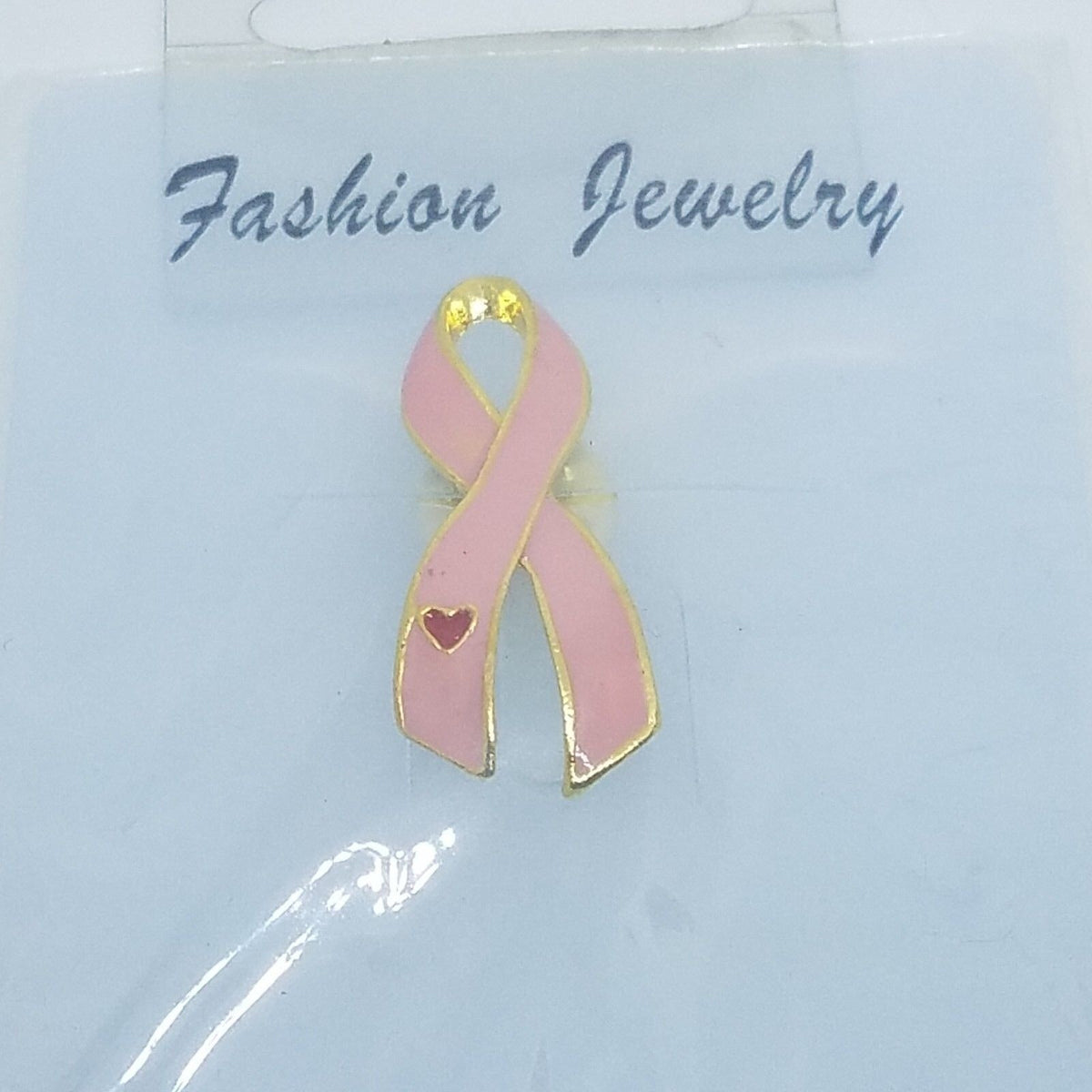 Lapel Pin Set of 4 Pin Pink Ribbon Breast Cancer Pink Gold Trim Red Heart 1 1/4" Tall