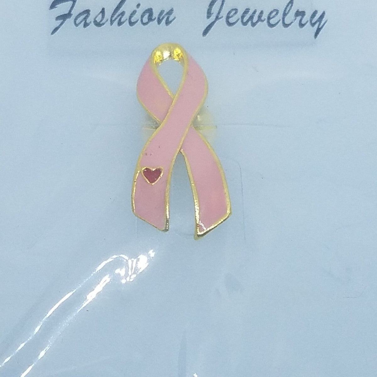 Lapel Pin Set of 4 Pin Pink Ribbon Breast Cancer Pink Gold Trim Red Heart 1 1/4" Tall