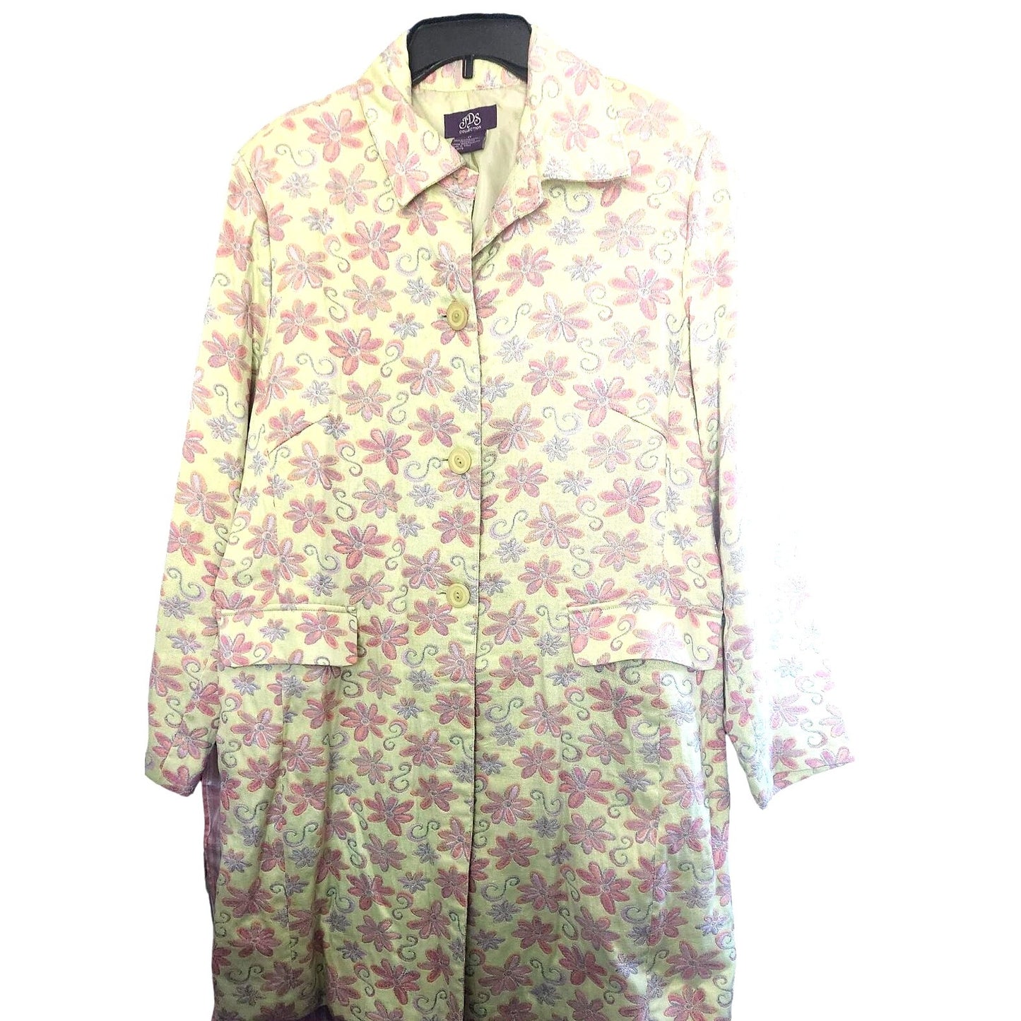 Jacket JDS Collection Size 1 X  Green Multi Colored Flowers Button Down Pockets