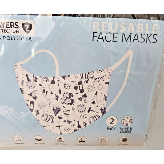 Primeware Mask Wine Barrel Design Adult 2 pack 2 layers 100 % Polyester Washable