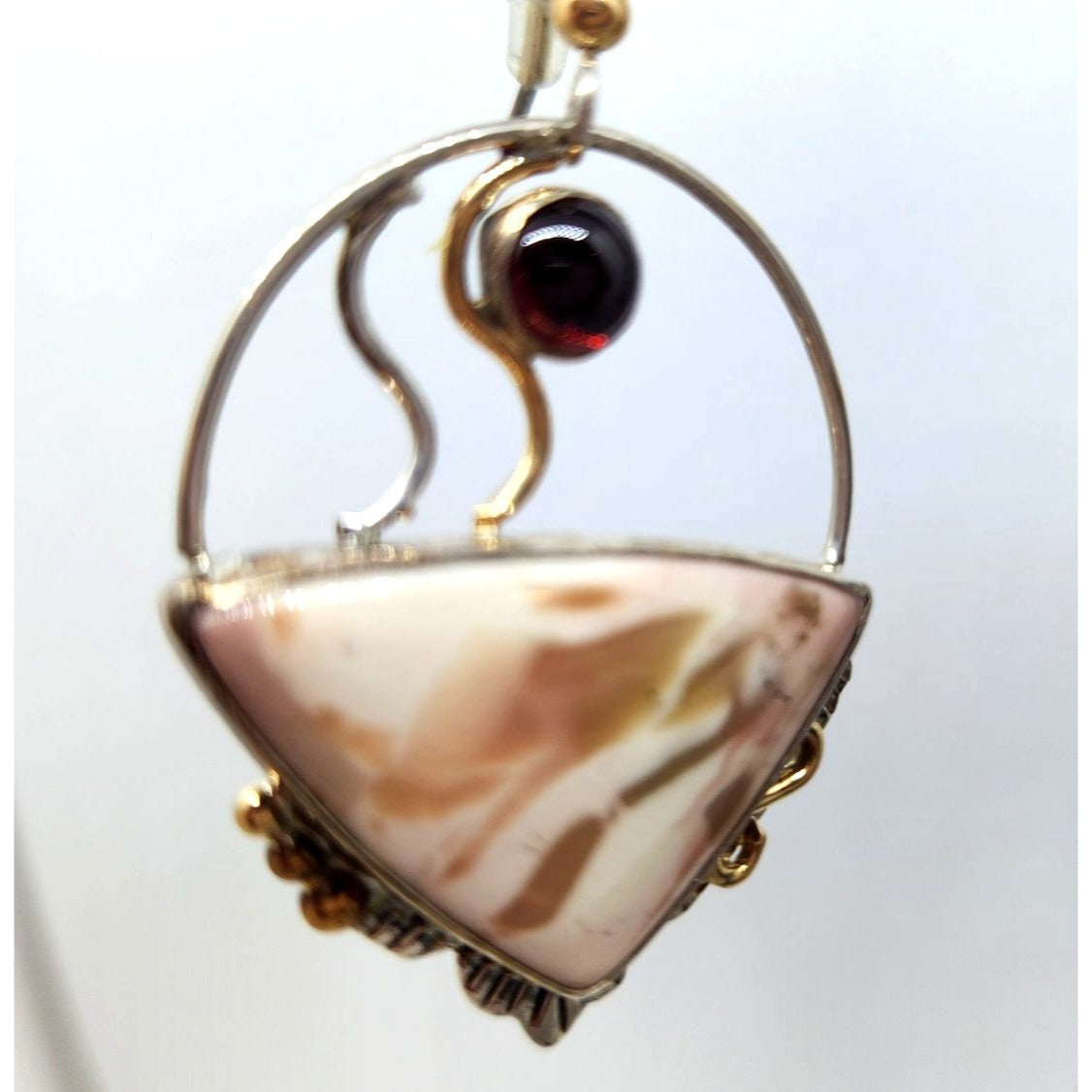 Earrings Handmade Willow Creek Jasper 5 cm Garnet 14K Gold 925 Silver 15.2 gr