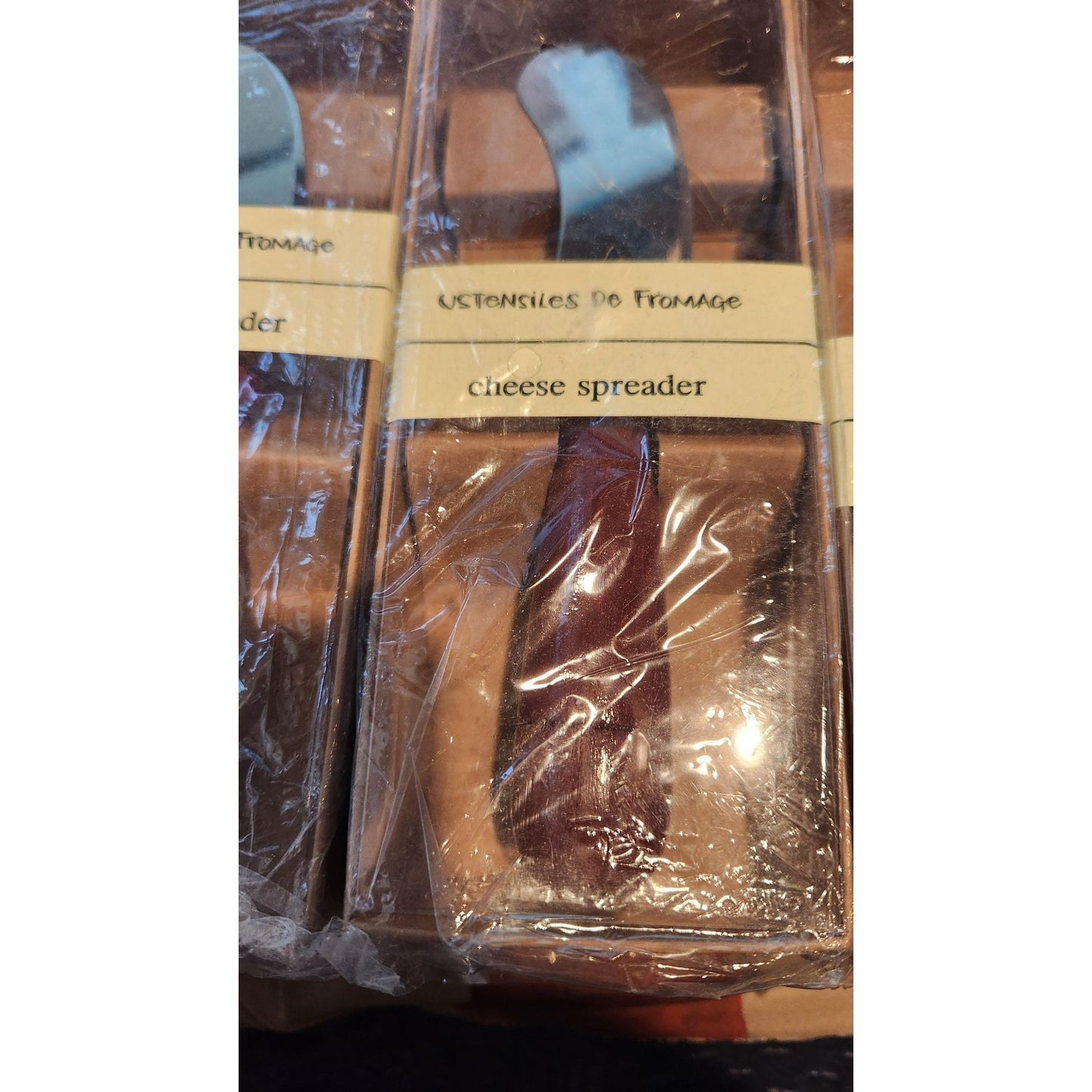 Cheese Spreader set of 12 Stainless 6" Long  2 1/2" Blade Red Brown Handle 3 1/2"