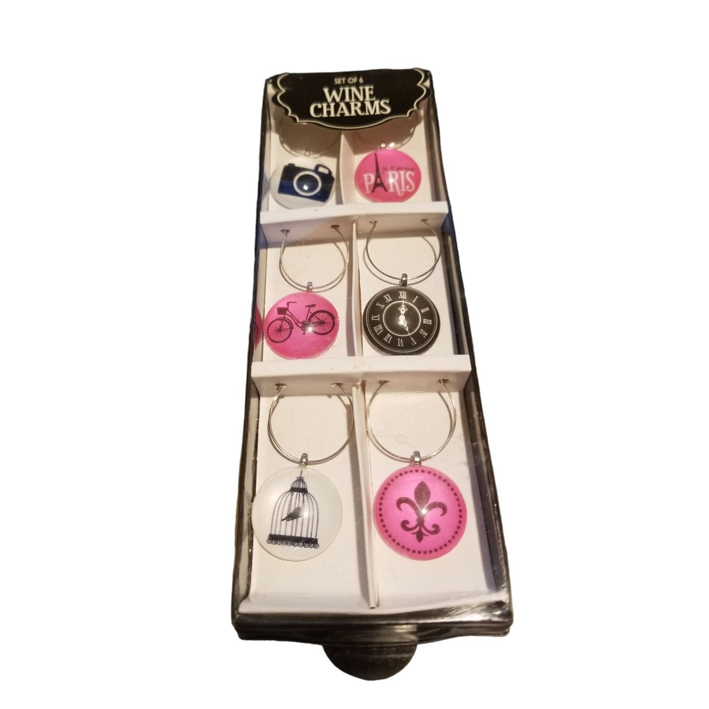 Wine charms Paris Camera Tower Clock Bike Clock Bird Cage Flu De Leis